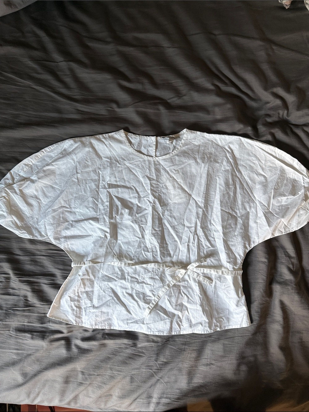 COS White Short-Sleeve Tie-Waist Blouse